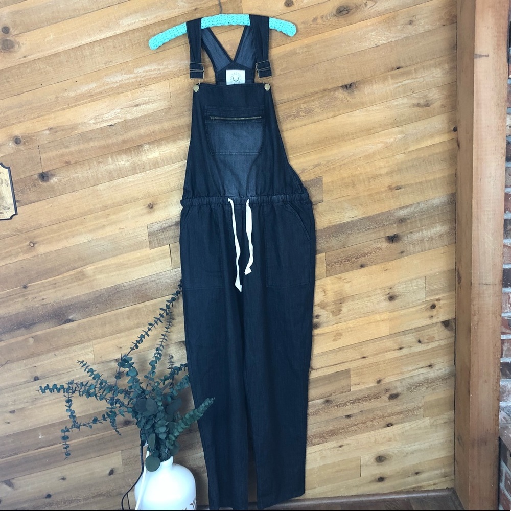 Soft denim overalls/jumpsuit with drawstring waist